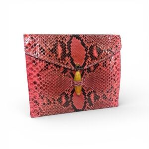 Beth Levine New York Pink Black Snakeskin Python Designer Envelope Clutch